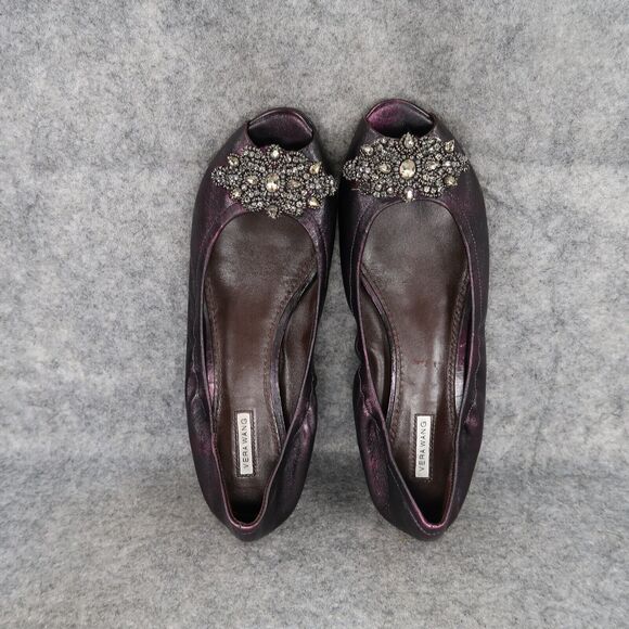 Vera Wang Shoes Womens 7.5 Ballet Flats Peep Toe Formal Wedding Purple Metallic - Picture 11 of 16
